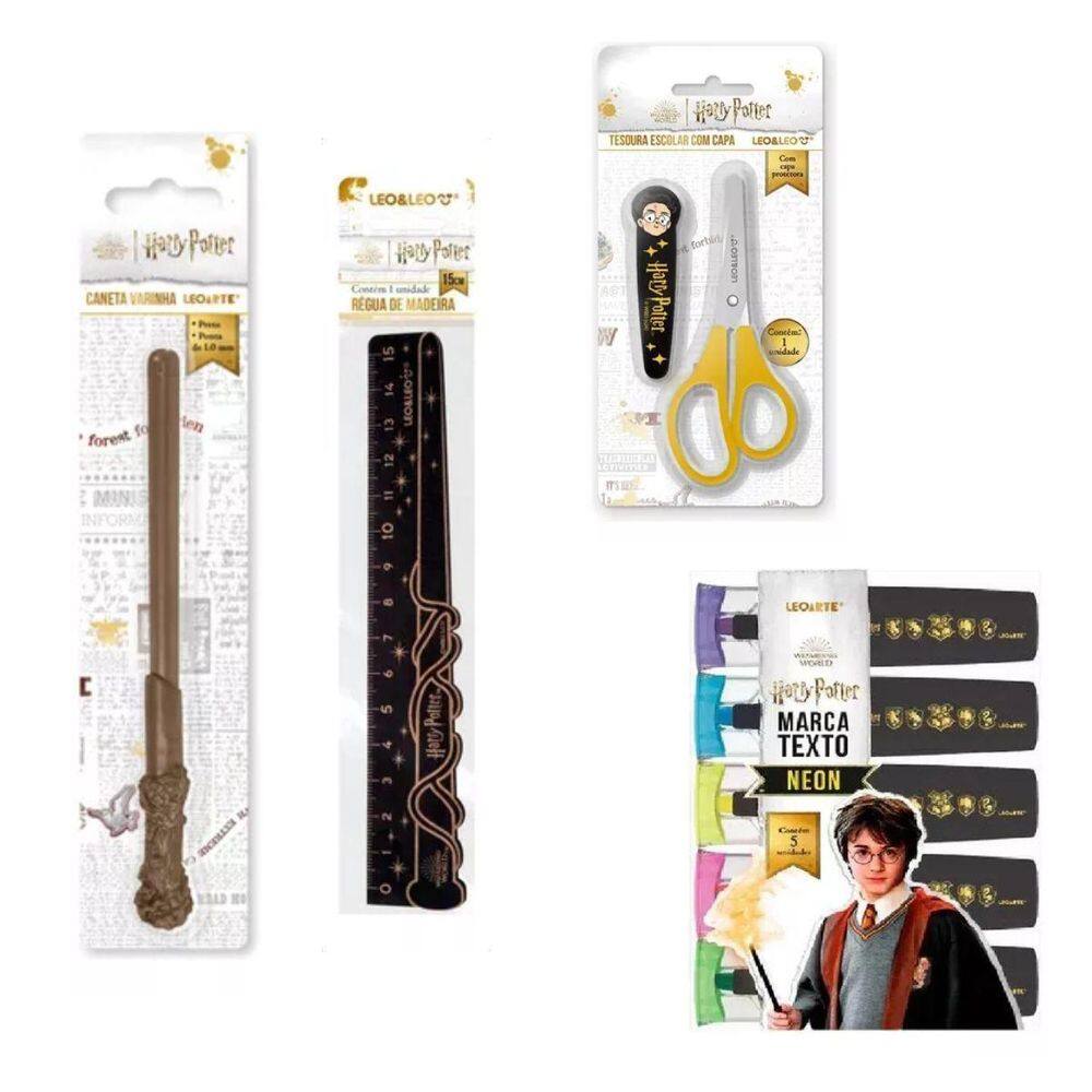 Kit Adulto Infantil Harry Potter Canetas Regua Tesoura