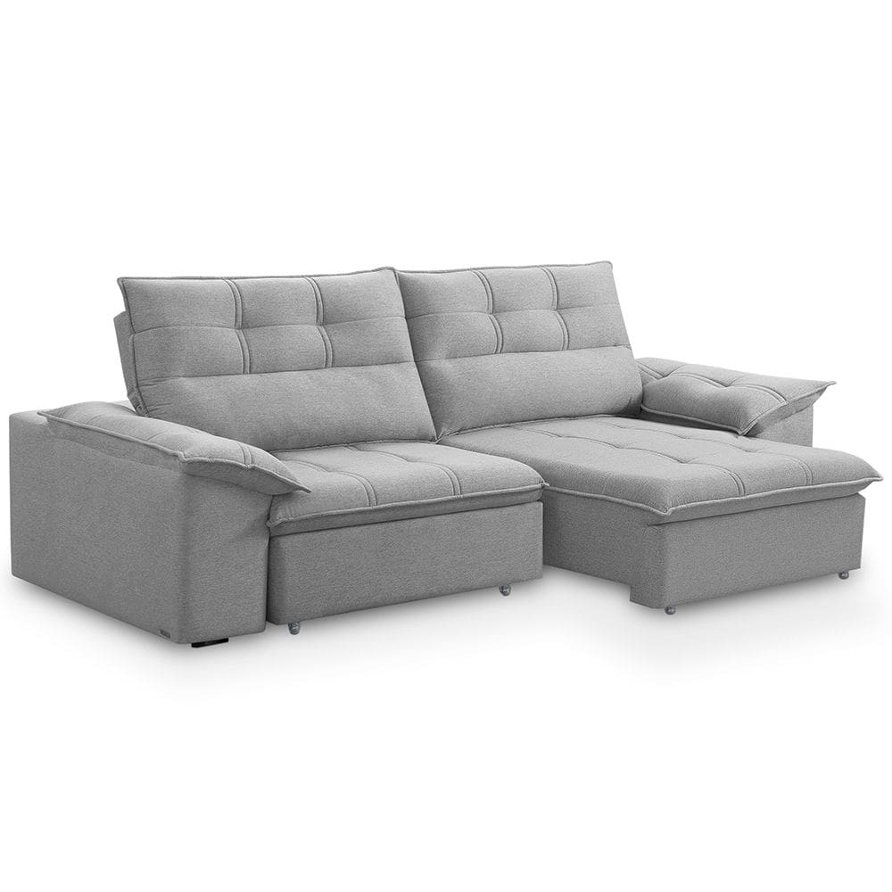 Sofá Retrátil Reclinável 3 Lugares Sala de Estar 245cm Camões F04 Linho Cinza - Lyam Decor