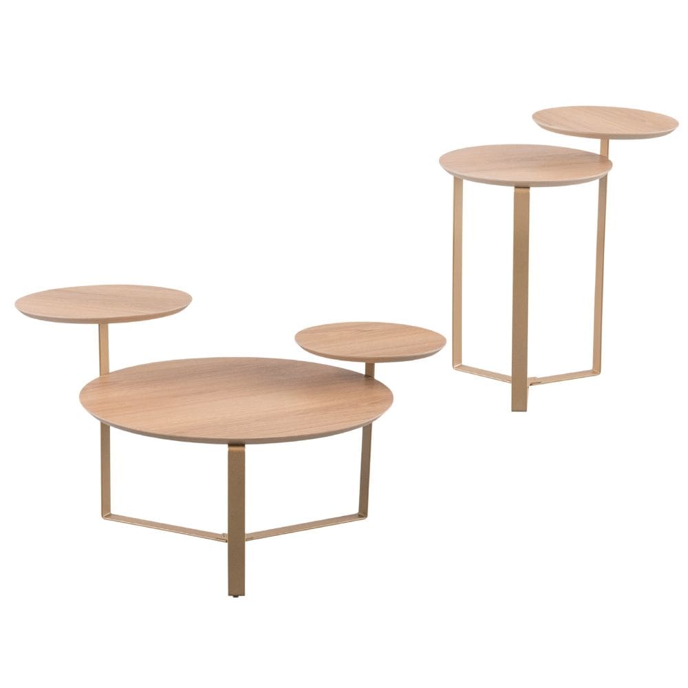Kit Mesa de Centro e Mesa Lateral Para Sala Pés Metálicos Dari A03 Hanover Dourado - Lyam Decor