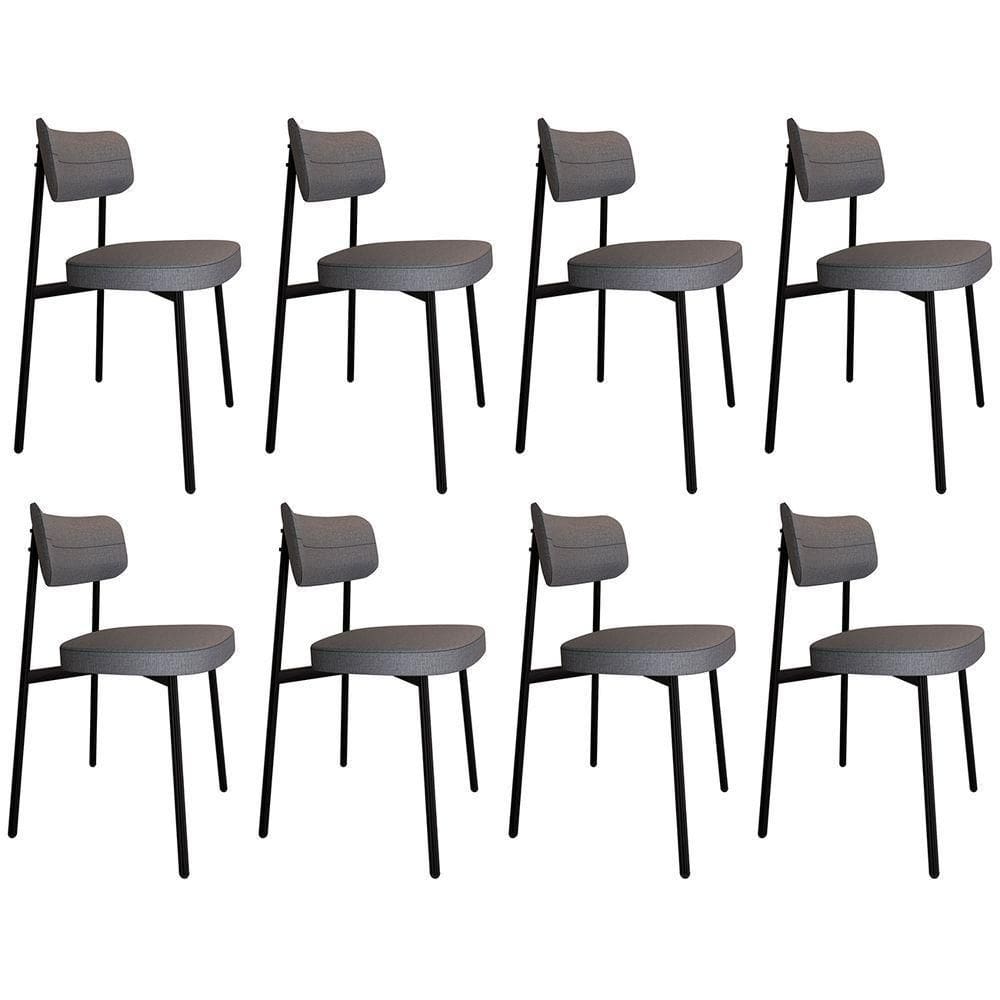 Cadeira De Jantar Estofada Kit 8 Ella M25 Linho Cinza - Mpozenato