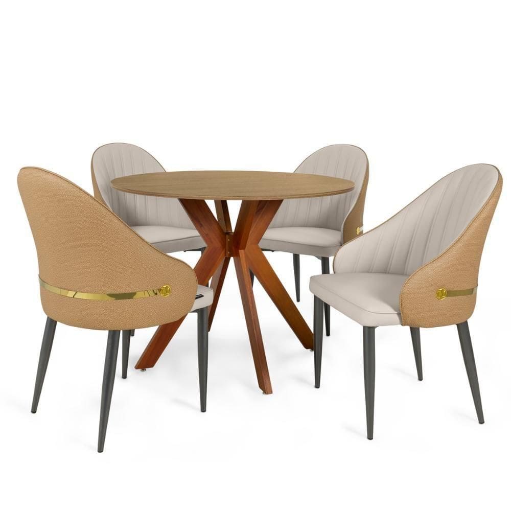 Conjunto Mesa De Jantar Marci Natural 4 Cadeiras La Martina
