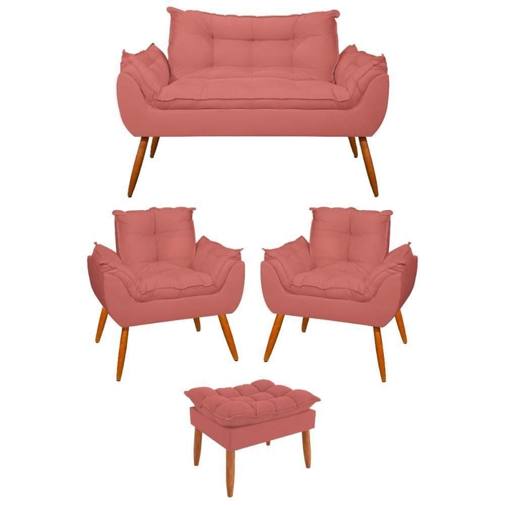 Kit 02 Poltronas + Namoradeira + Puff Opala Balaqui Decor Rosa