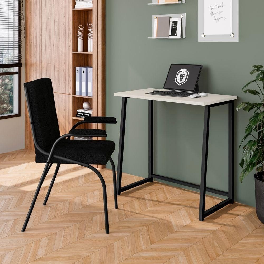 Escrivaninha Dobrável Portátil Multifuncional Estilo Industrial Off White