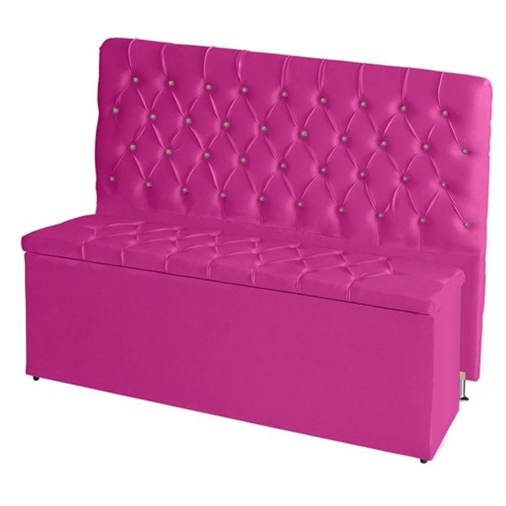 Kit Cabeceira De Cama Box E Calçadeira Baú Paris Queen 160 Cm Capitonê Courino Rosa Pink Eli Móveis