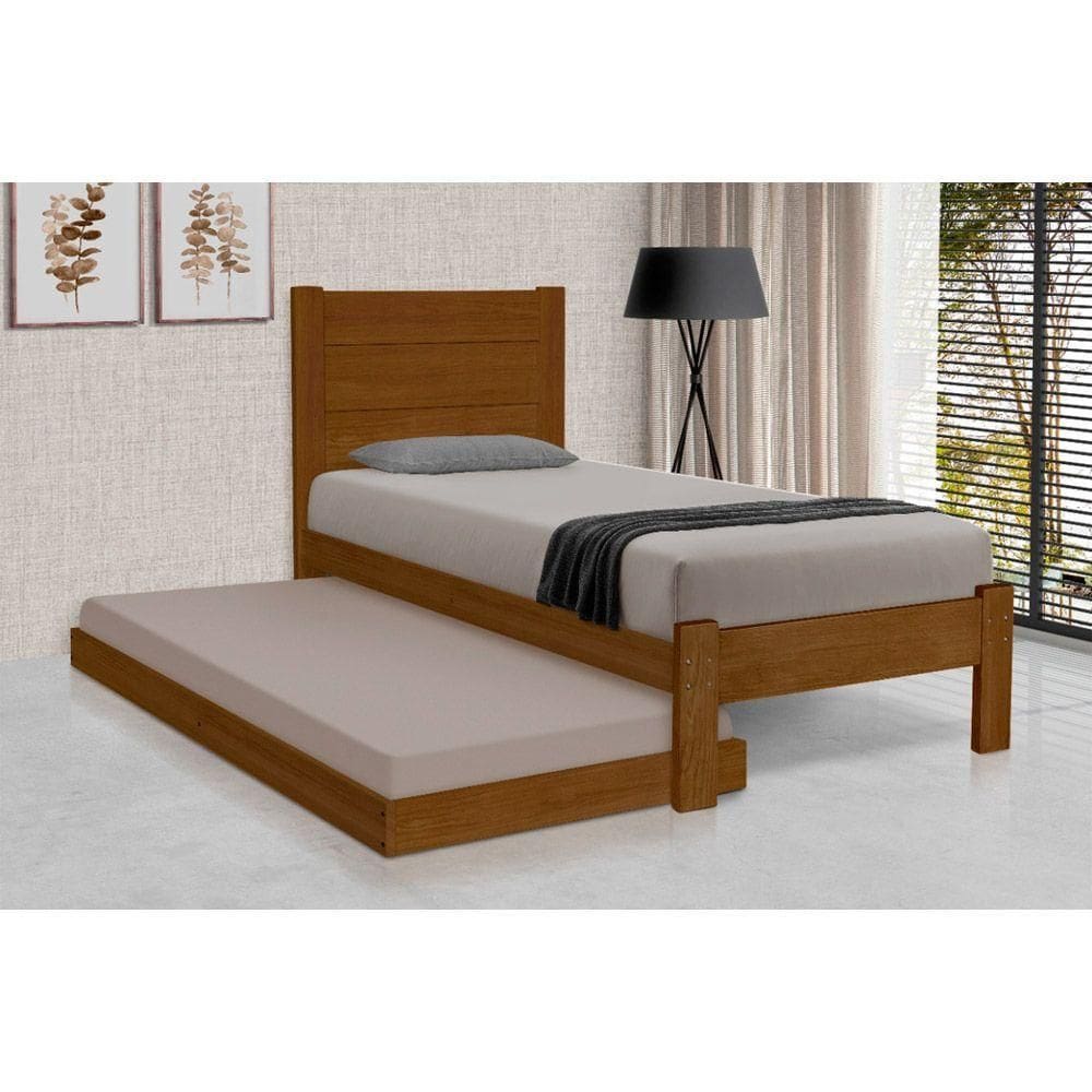 Cama Solteiro Com Auxiliar Madeira Lara - Castanho - Marrom