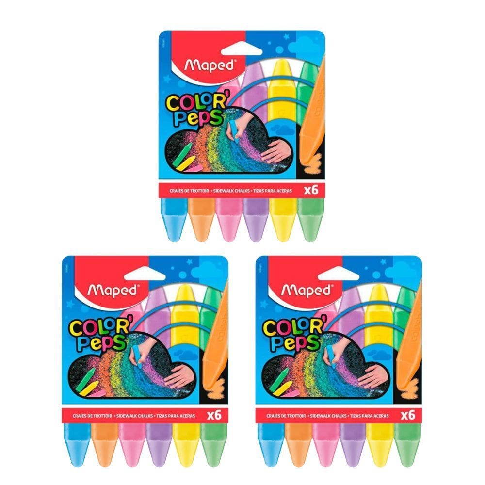 Kit 03 Giz de Chão Color Peps 6 Cores Maped | Amerelinha | Diversão | Brincadeiras