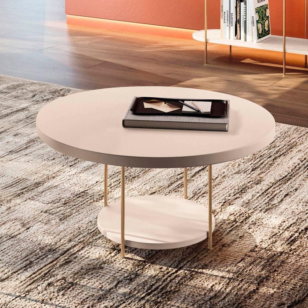 Mesa De Centro Redonda Mdf Pés Metálicos Sky Off White - Hb Móveis