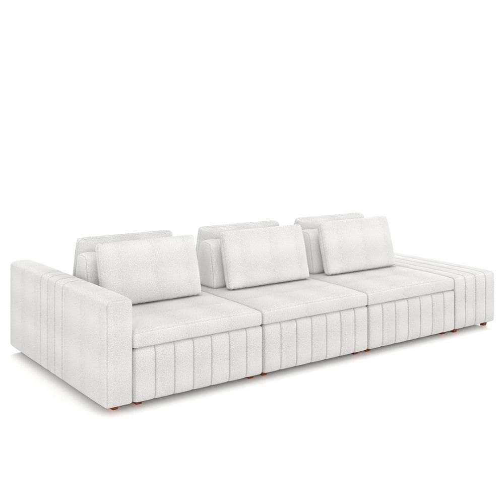 Sofá Ilha E Puff Sala Living 365cm Siesta M22 Boucle Branco - Mpozenato