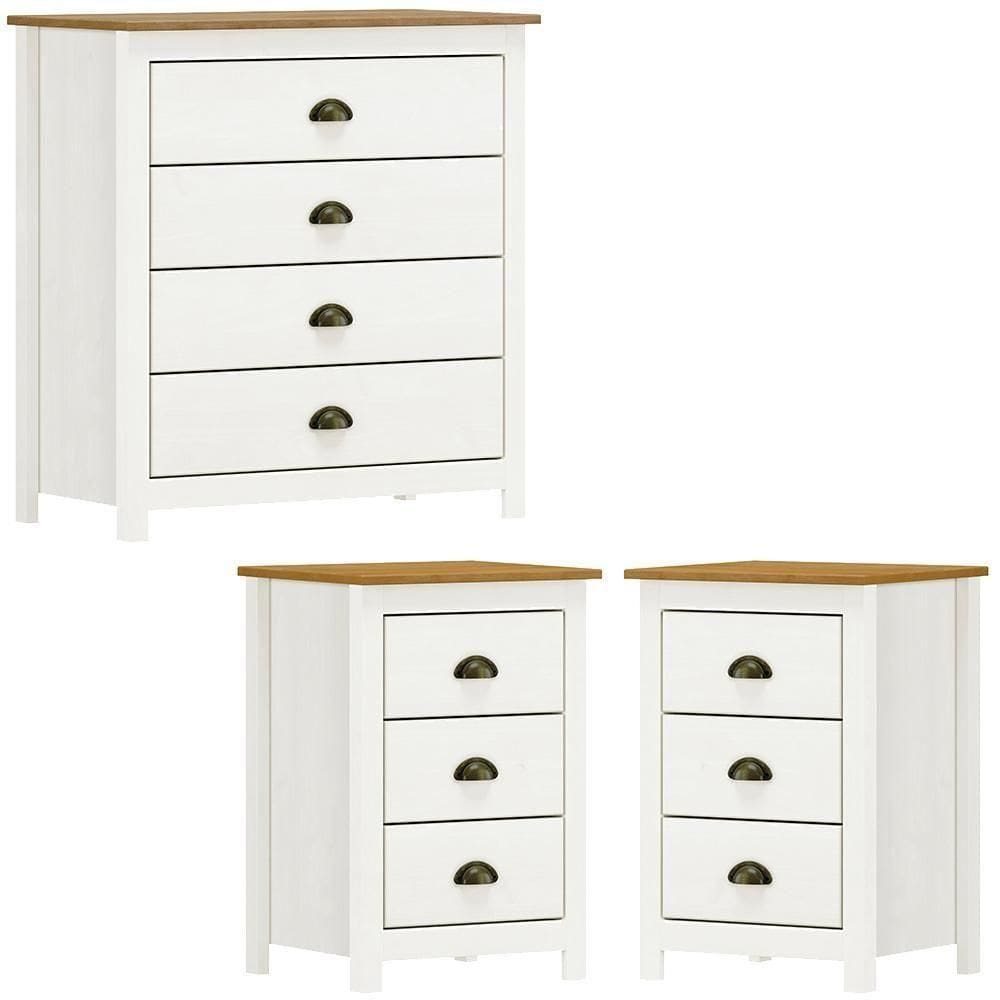 Comoda 4 Gv 02 Mesas De Cabeceira 3 Gv Madeira Maciça Branco Freijo Milani Store