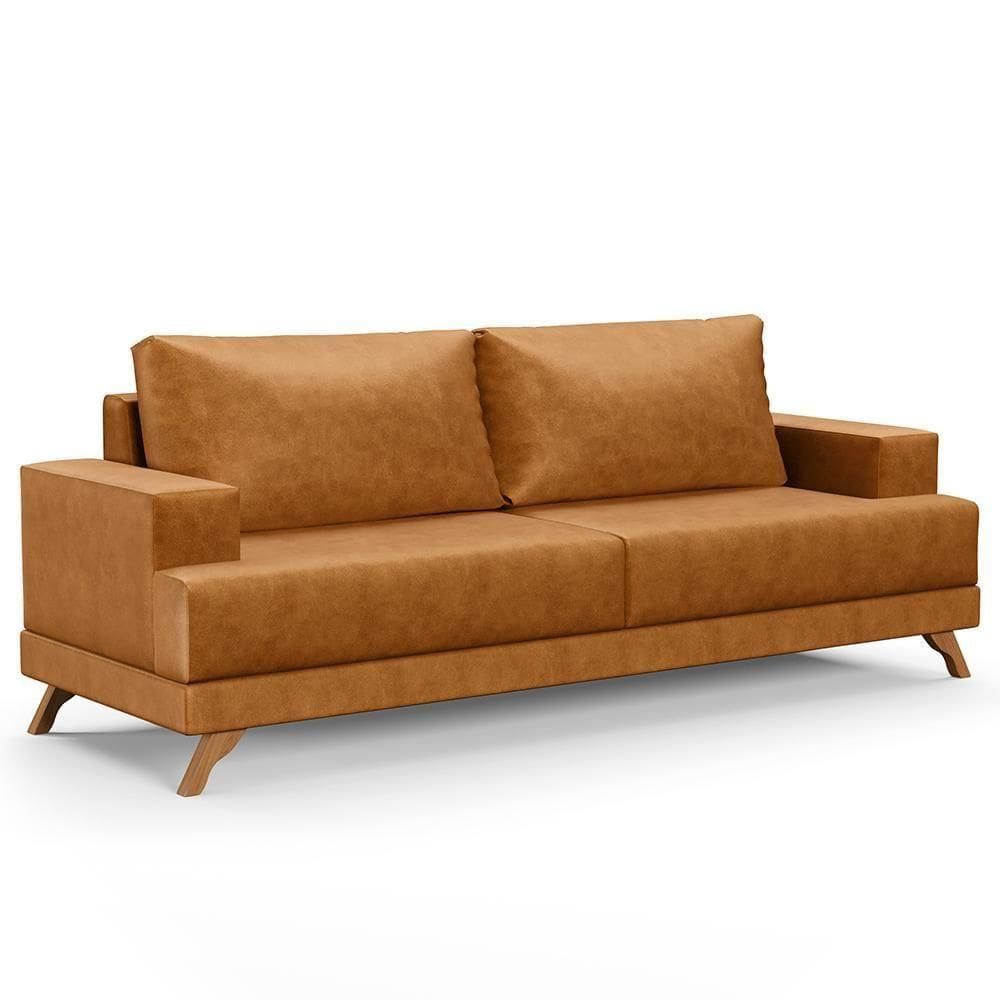 Sofá 3 Lugares 180cm Living Pés Curvos Santi D05 Sintético Whisky - Mpozenato