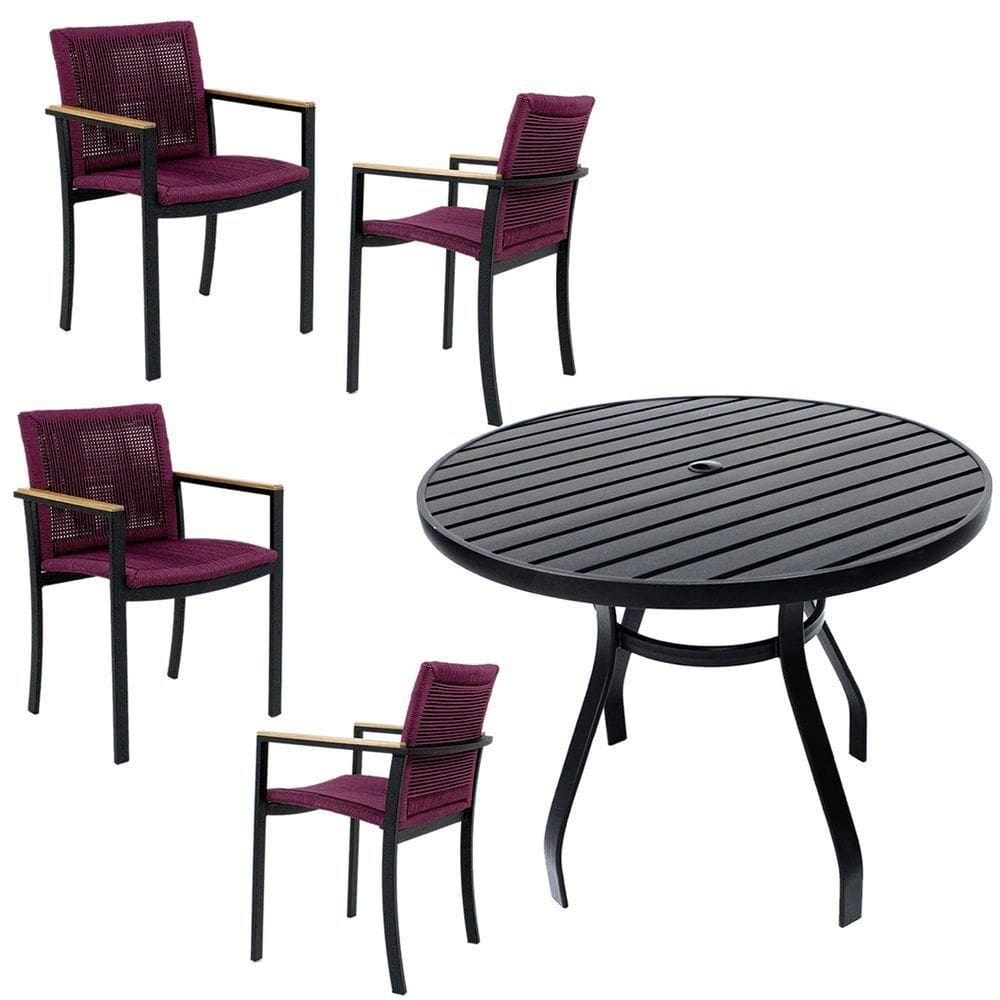 Jogo De Mesa Ripada 1,00m 4 Poltronas Amélia Corda Náutica Para Jantar Jardim Piscina Vinho