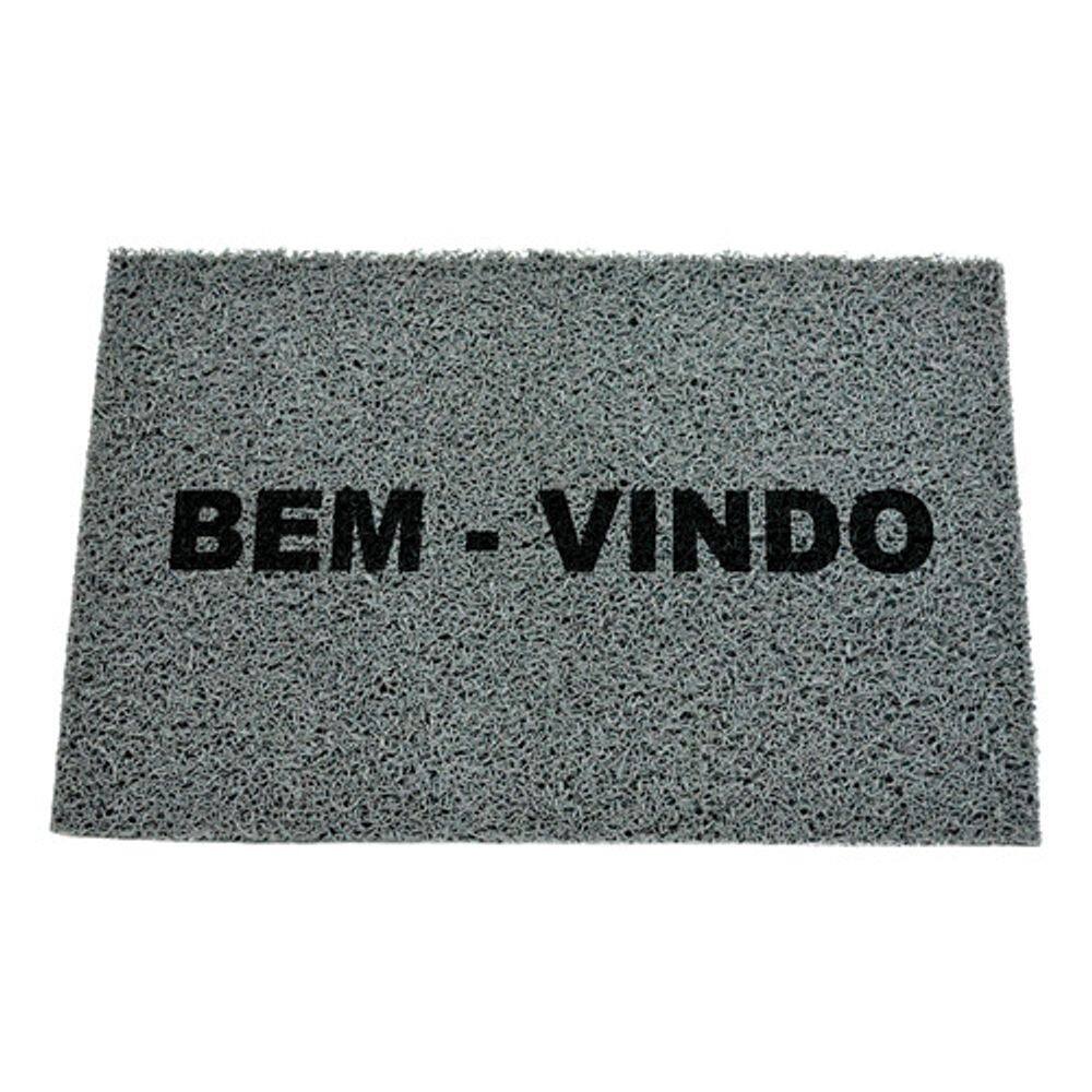 Tapete Capacho Bem Vindo Retangular Pvc Vinil Cinza 40x60 Cm