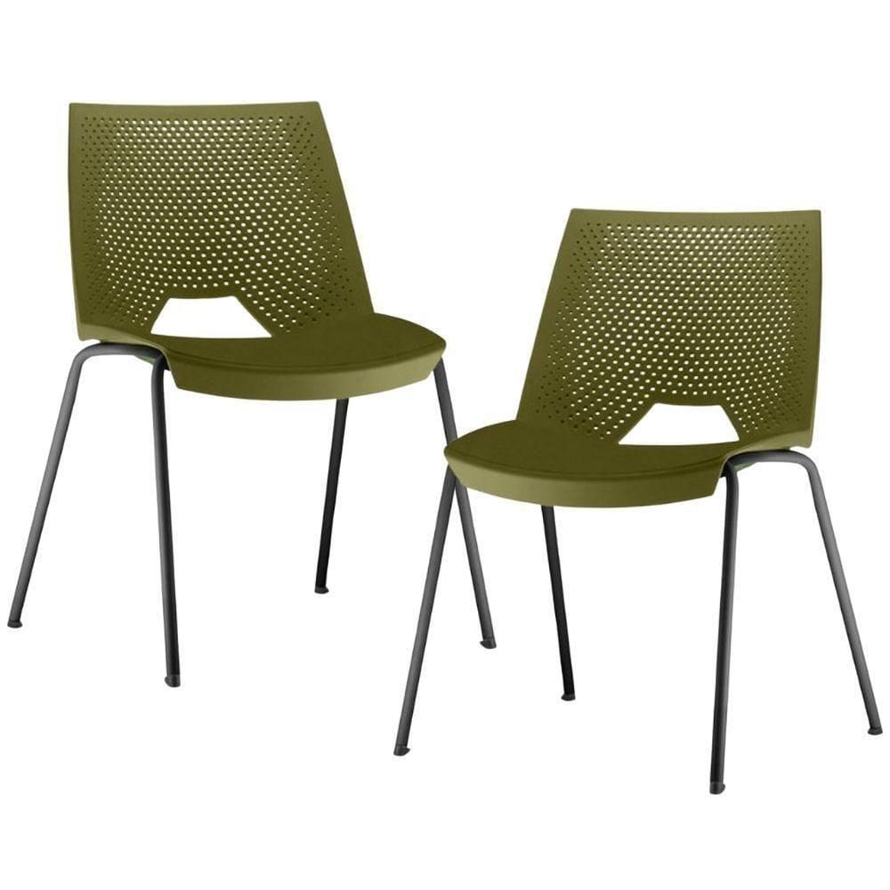 Kit 02 Cadeiras Empilhável Fixa Liked F02 Base Aço Preto Verde - Lyam Decor