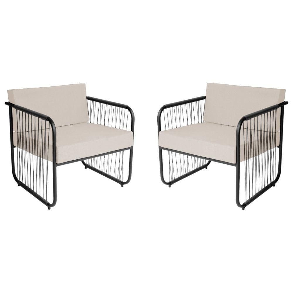Conjunto 2 Poltronas área Externa Fibra Sintética Córdova Preto-branco