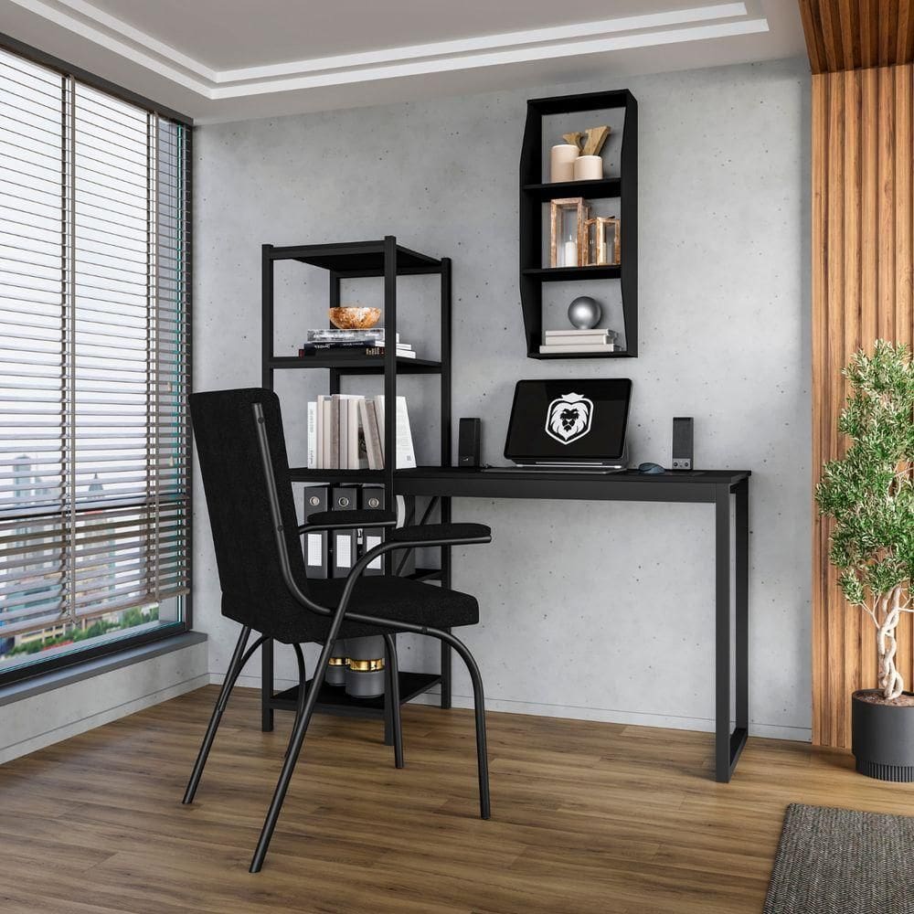 Home Office Fit Com Prateleira Preto 5