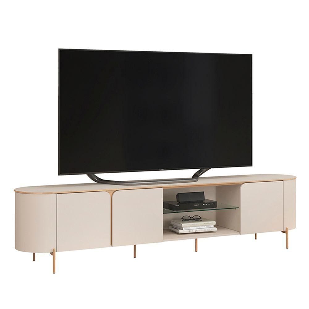 Rack Bancada De Tv 75 Pol 241cm Ariane D04 Off White/dourado - Mpozenato