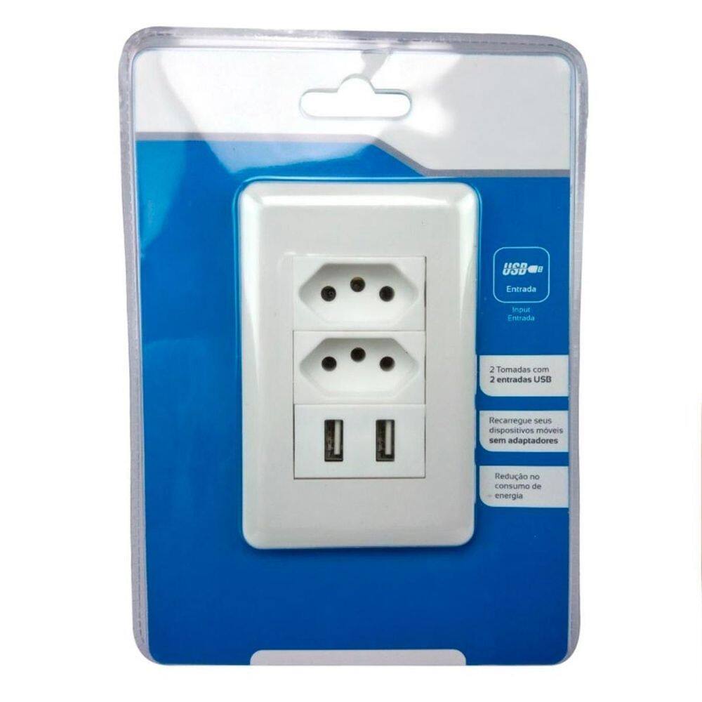 Tomada Branco Usb Entrada Universal Bivolt Parede