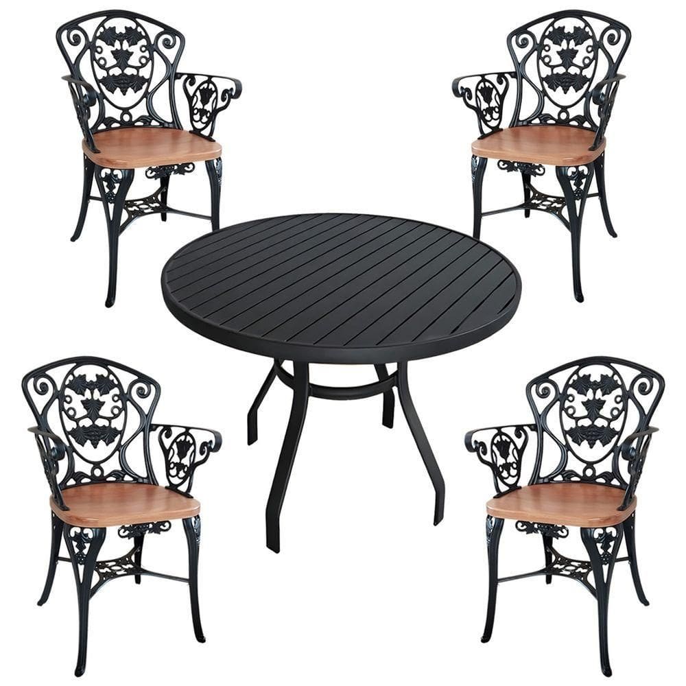 4 Cadeiras E Mesa Tampo Ripado Aluminio Para Cozinha Jantar Piscina Jardim Preto