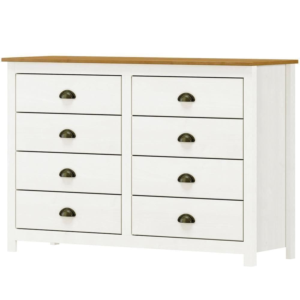 Comoda 8 Gavetas Madeira Maciça 125 Cm 9102 Branco Freijo Milani Store