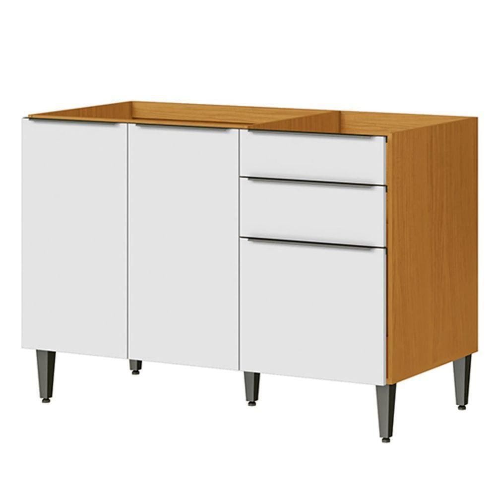 Balcão De Pia 100% Mdf 3 Portas 2 Gavetas 120cm Luna Cinamomo/off White