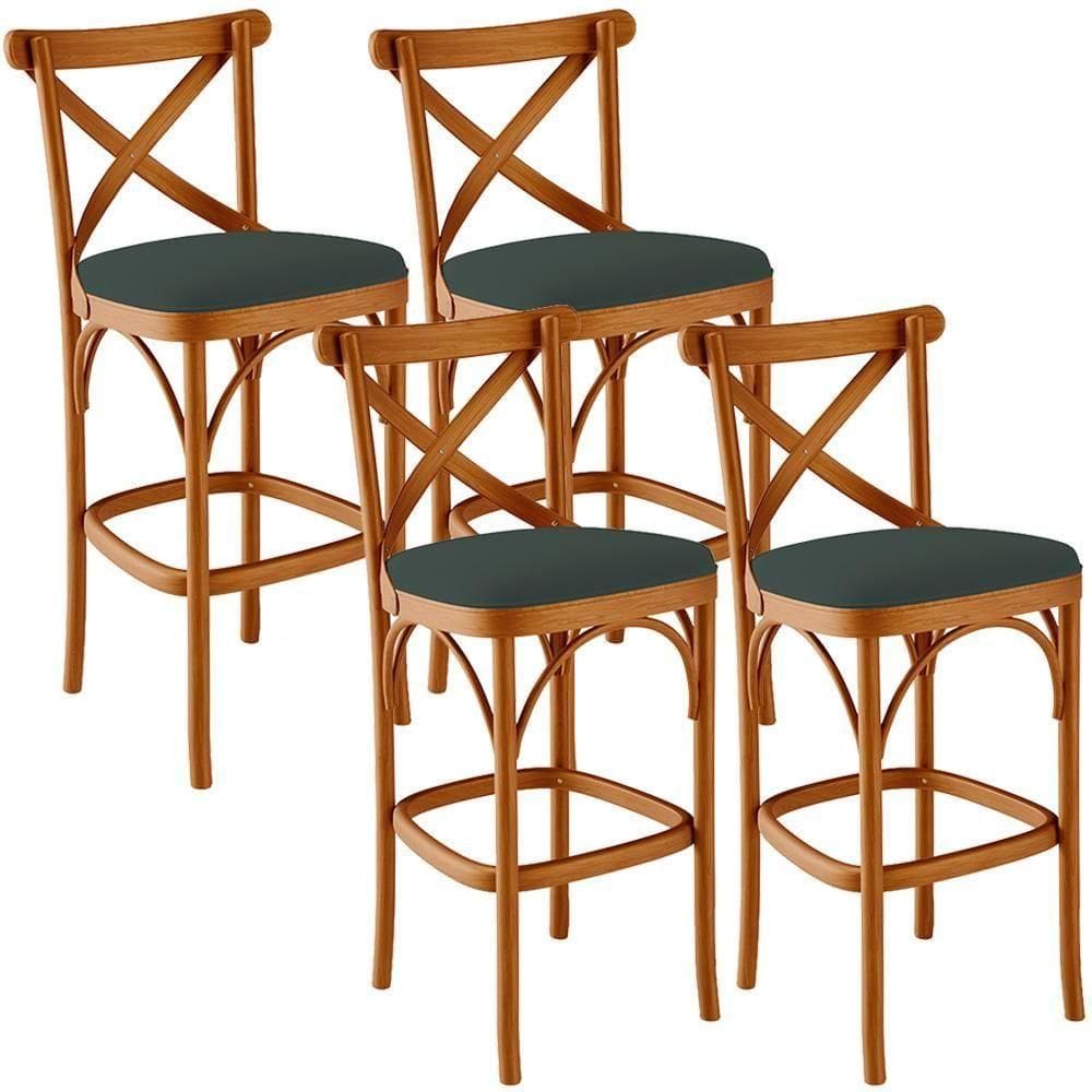 Kit 04 Banquetas Altas Cozinha Bancada Bar Sala Jantar Estofada ávila L02 Suede Verde Musgo - Lyam