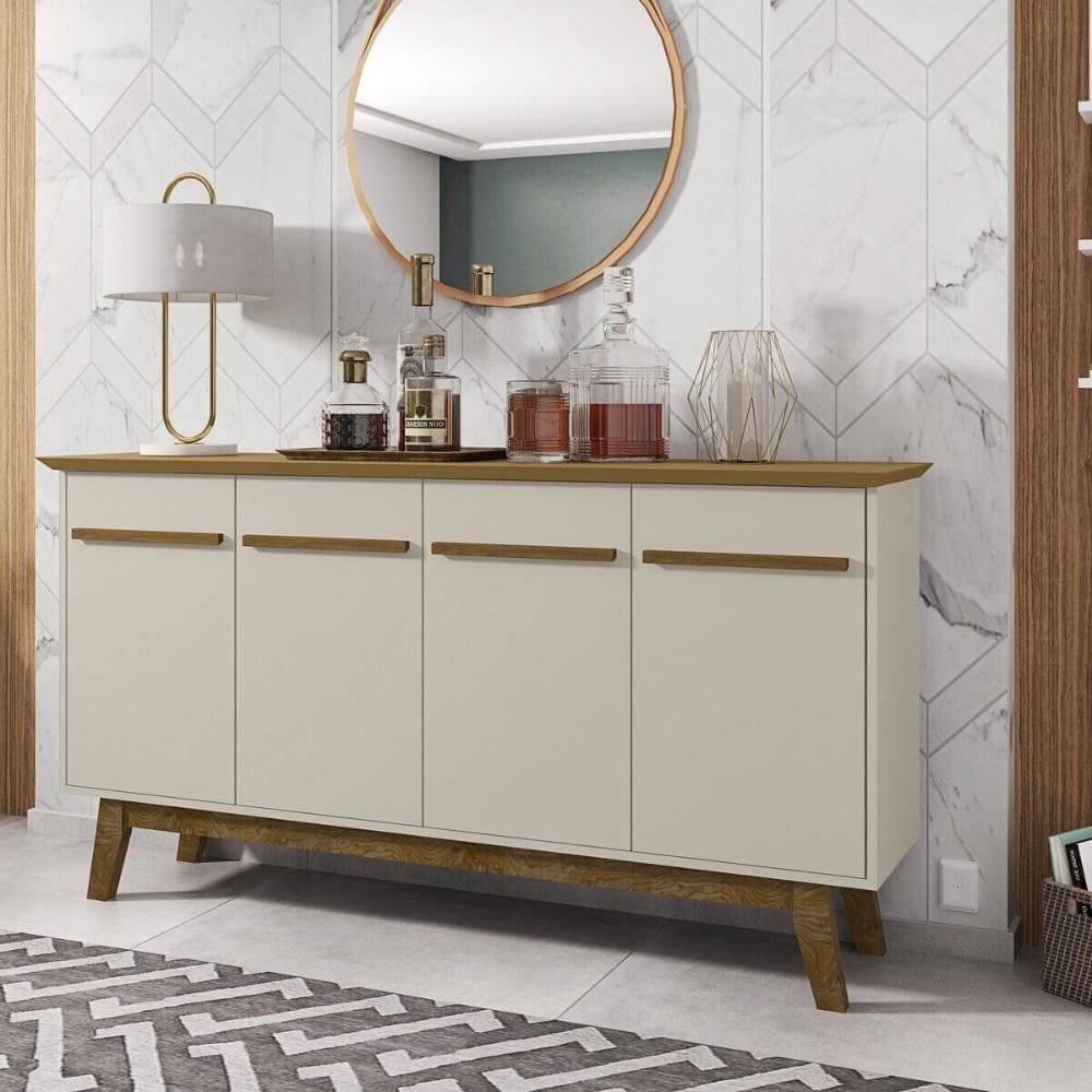 Aparador Buffet Com 4 Portas Retrô 160cm Multimóveis Cr50103 Cinamomo Off White