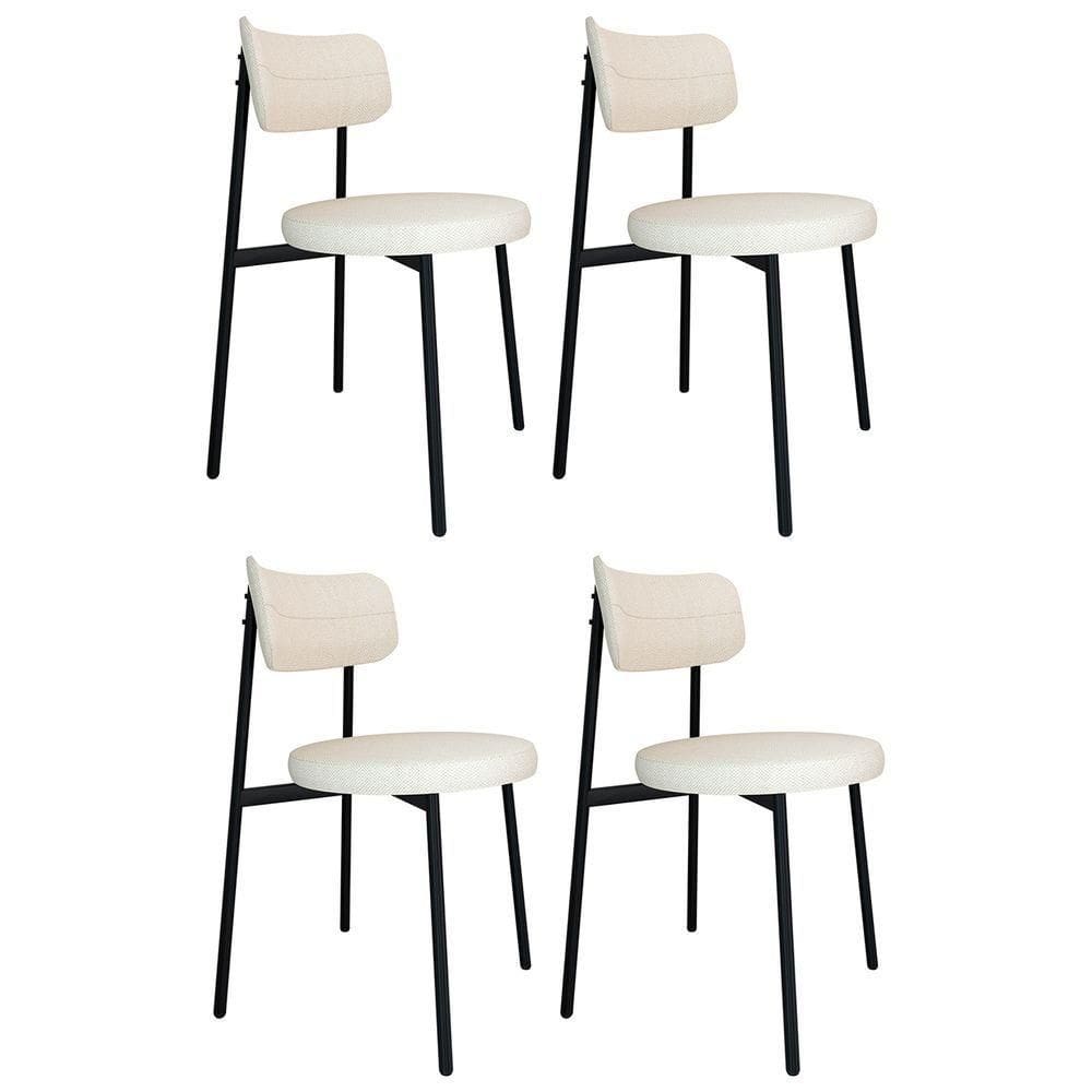 Cadeira De Jantar Estofada Kit 4 Nyka M25 Linho Palha - Mpozenato