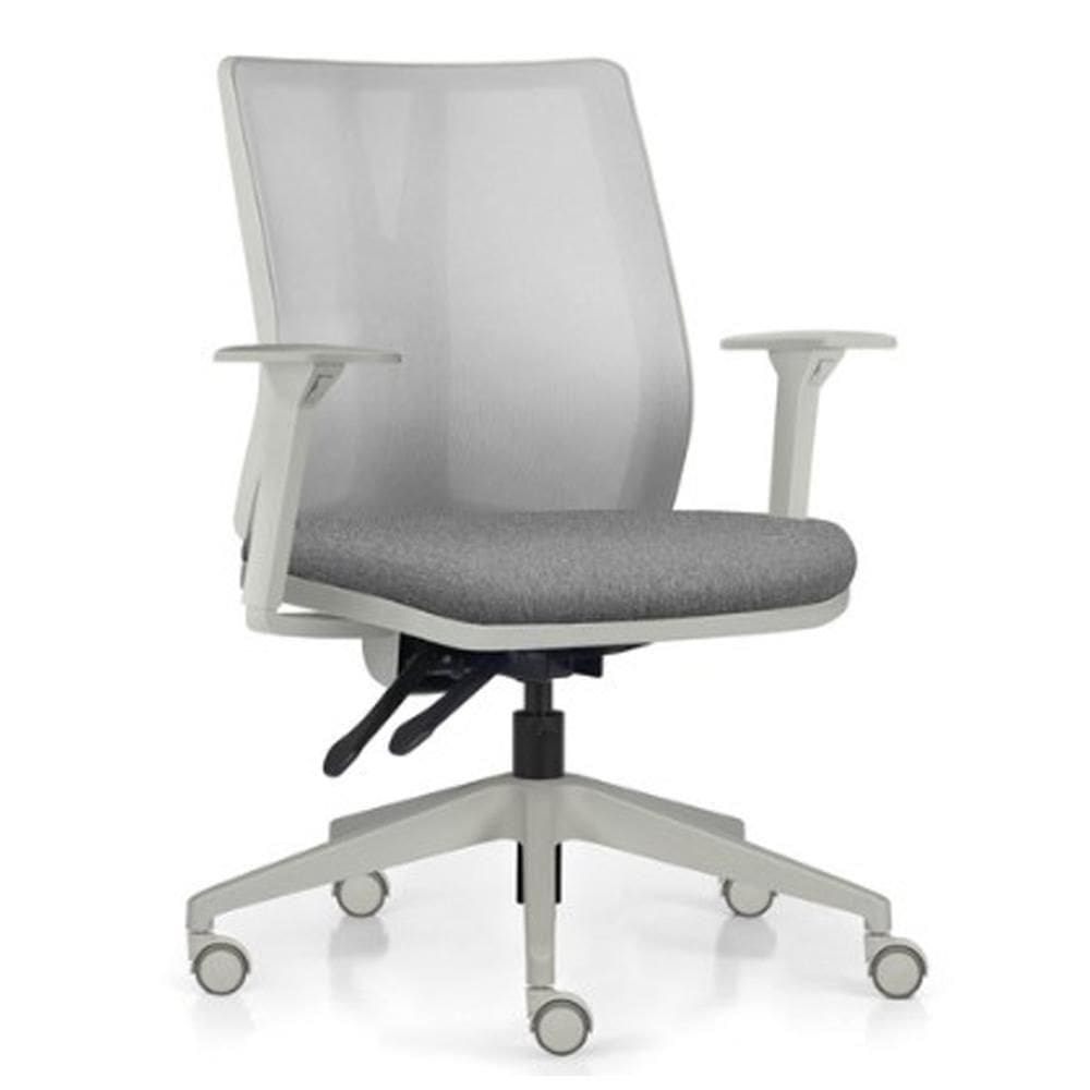 Cadeira De Escritório Giratória Diretor Flow F02 Base Cinza Linho Cinza Escuro - Lyam Decor