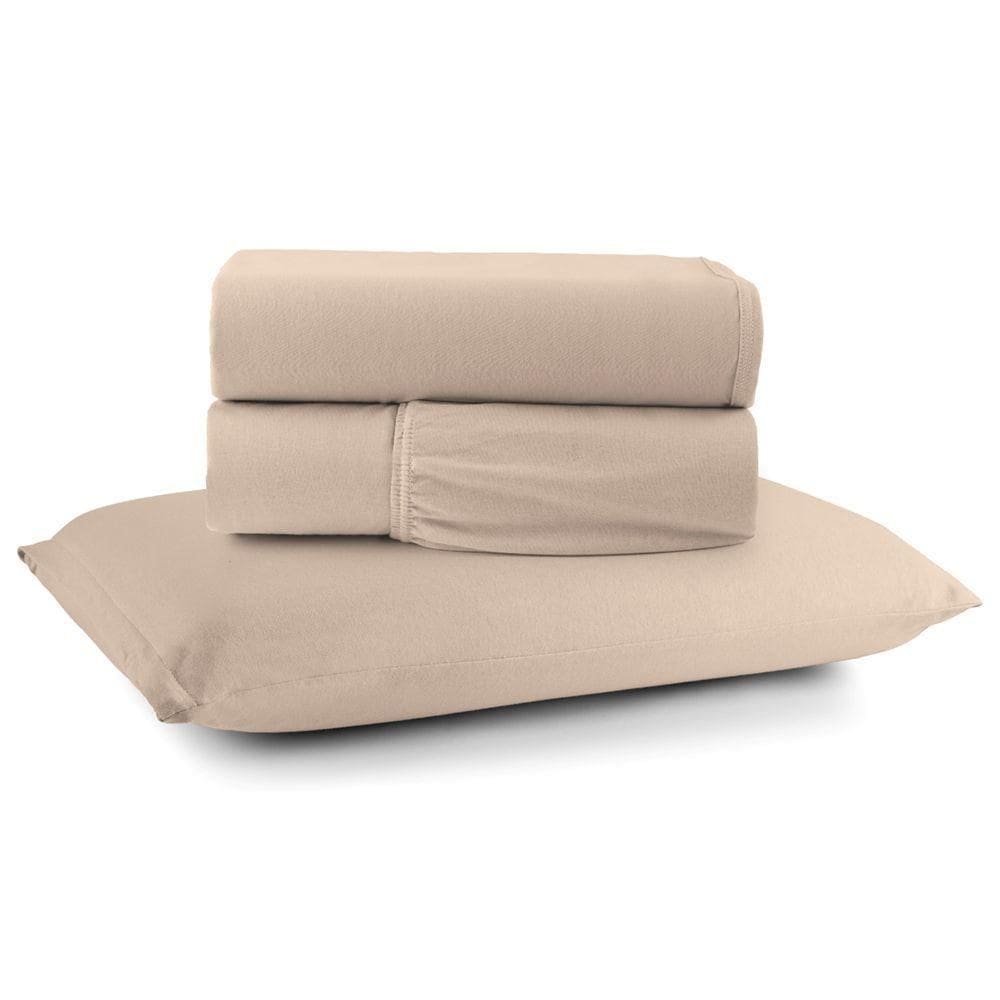 Jogo De Cama Lençol Sereno Solteiro 3 Peças Em Malha Algodão Bege 100% Algodão