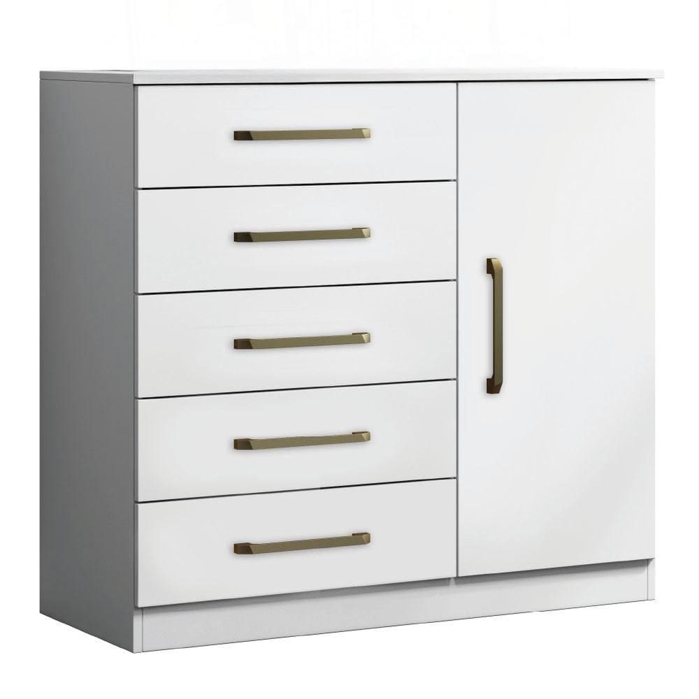 Cômoda Sapateira Multiuso 5 Gavetas 1 Porta Milão Aramóveis Branco