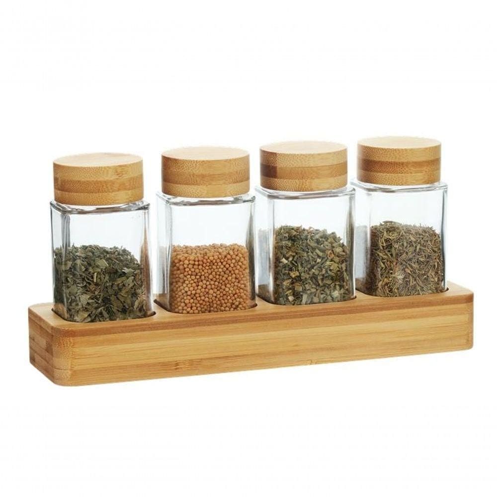 Porta Condimentos Com 5 Peças Em Bambu Kenya