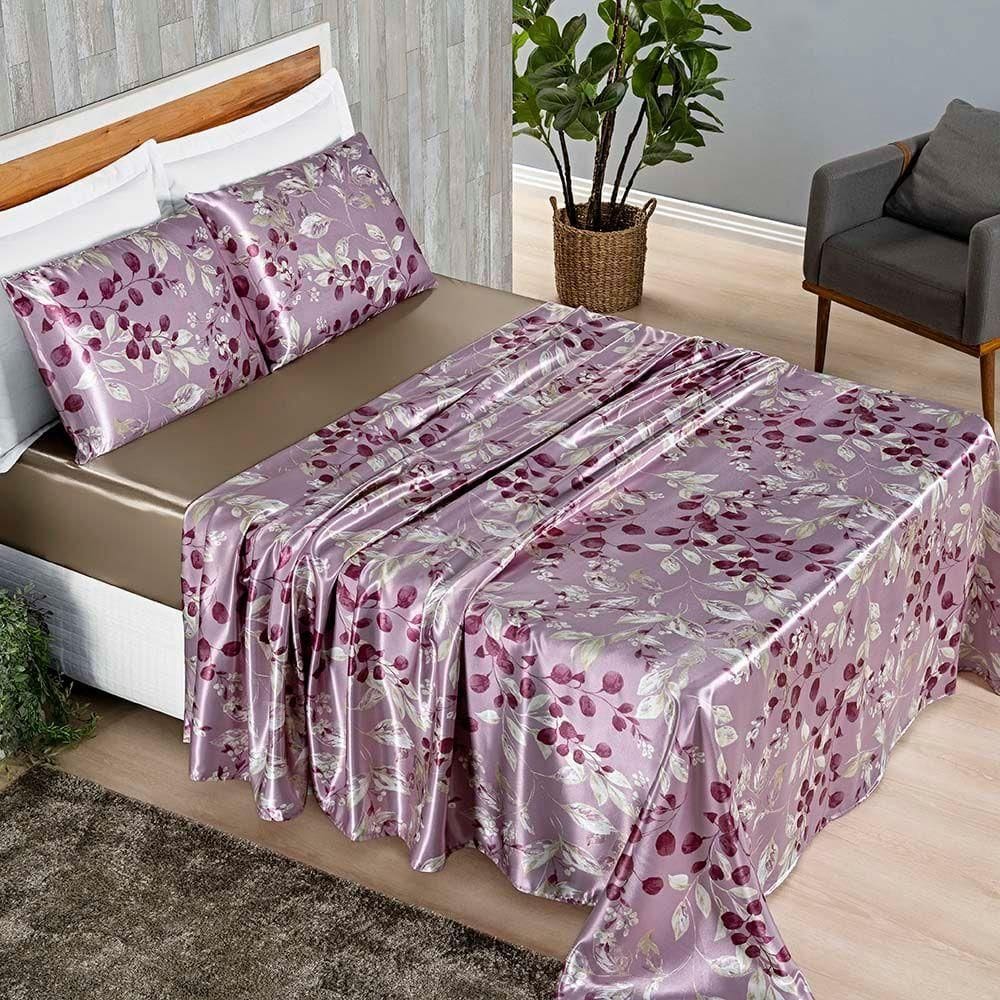 Jogo Cama Lençol Charme Queen 4 Peças Rosa 100% Poliéster
