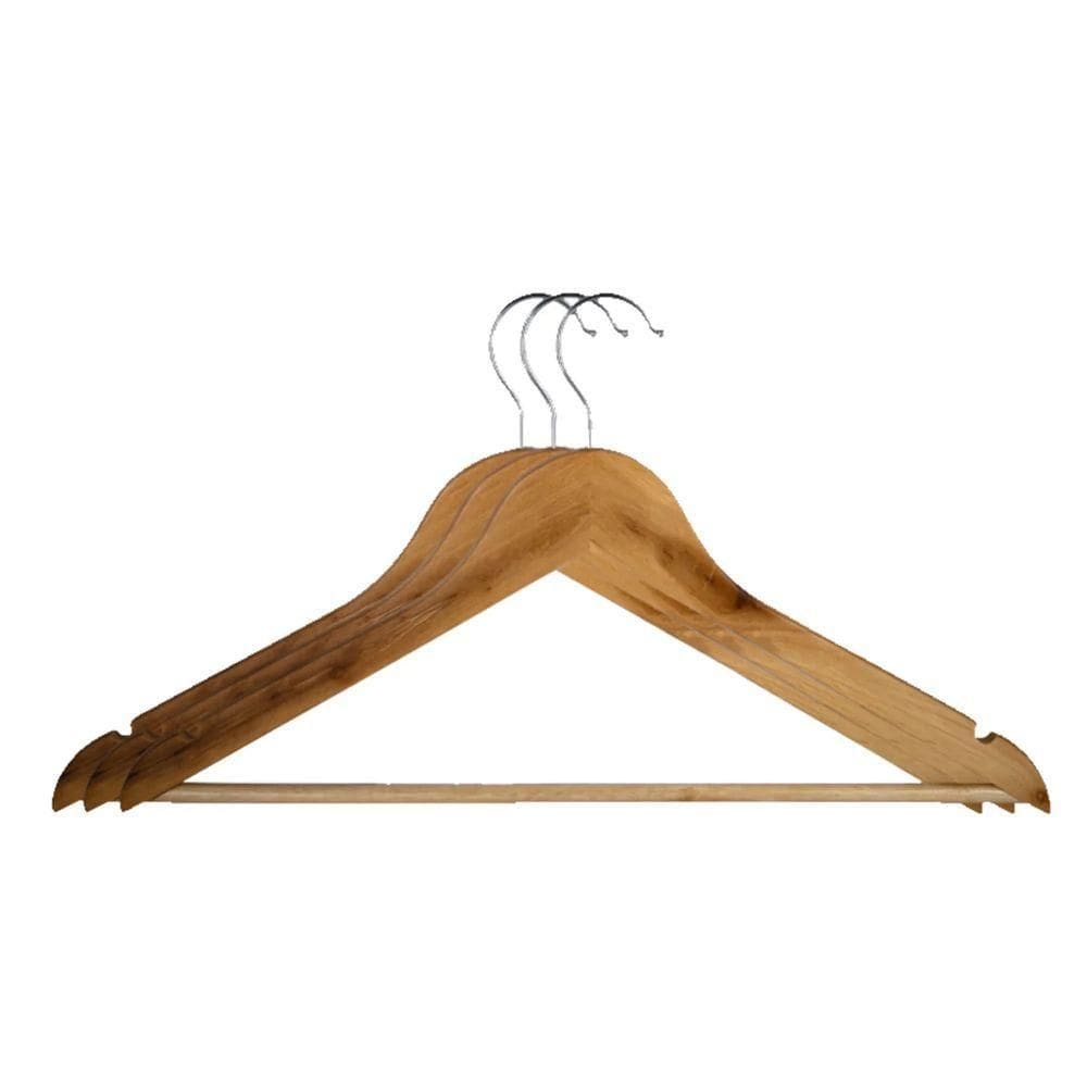 Kit 3 Cabides Madeira Marfim Envernizado Gancho Cromado