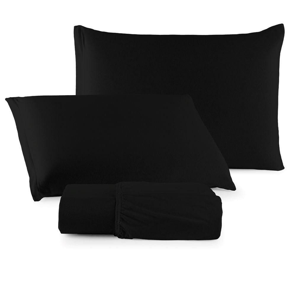 Jogo De Cama Lençol Sereno King Em Malha Algodão Preto 100% Algodão