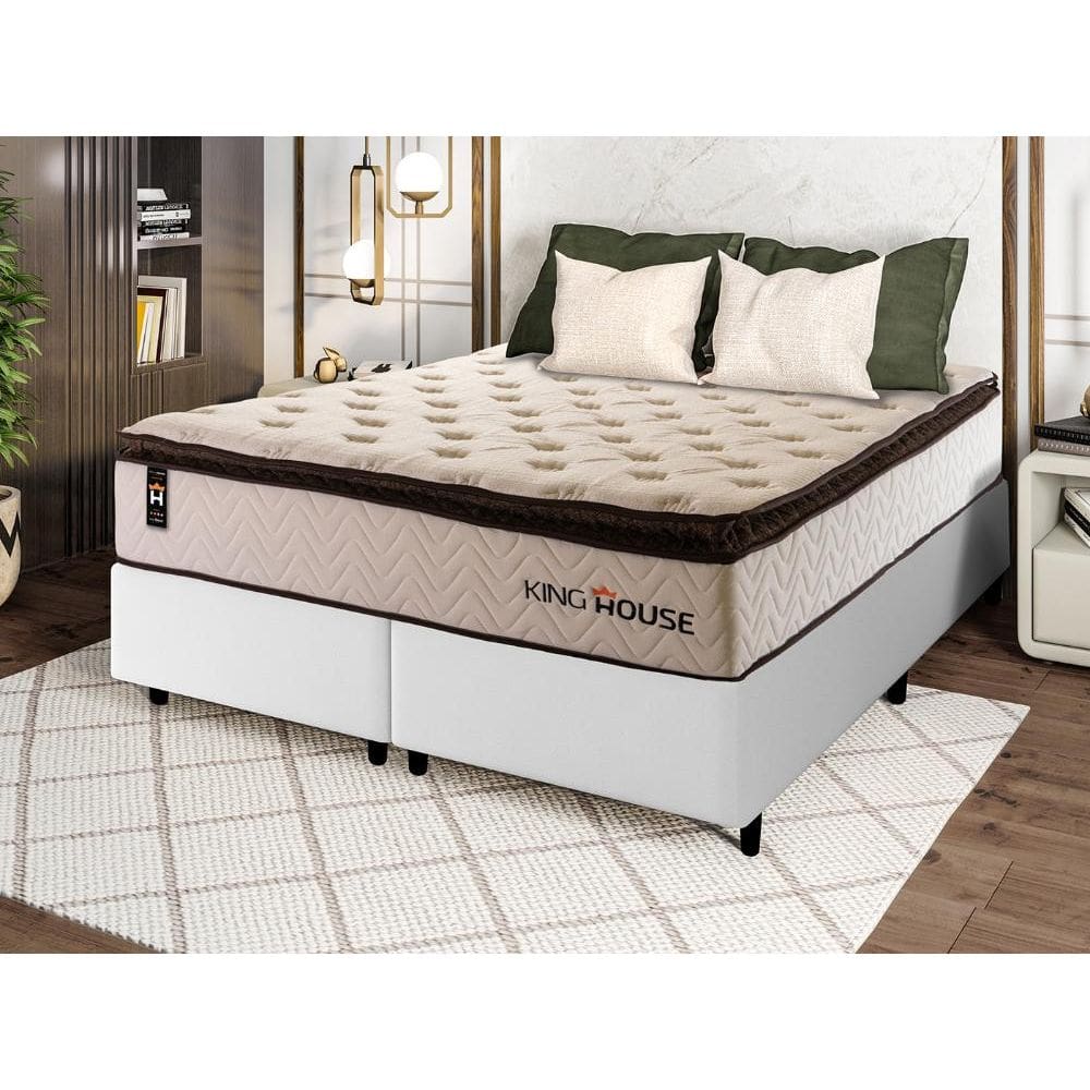 Conjunto Cama Box c/ Molas Ensacadas Quartzo Marrom Queen 158x198x71