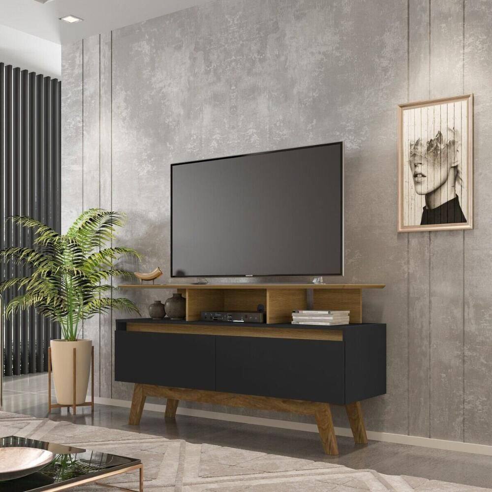 Rack Para Tv Até 50 Polegadas Com Nicho E 2 Portas Retrô Multimóveis Cr45294 Cinamomo Preto Fosco