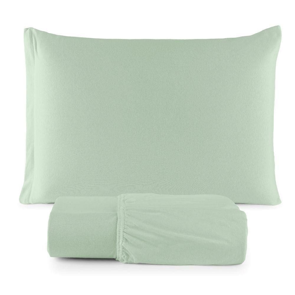 Jogo De Cama Lençol Sereno Solteiro Em Malha Algodão 2 Peças Verde 100% Algodão