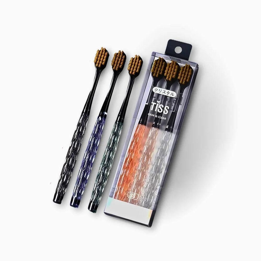 Kit 3 Escovas De Dente Com Cabo De Cristal