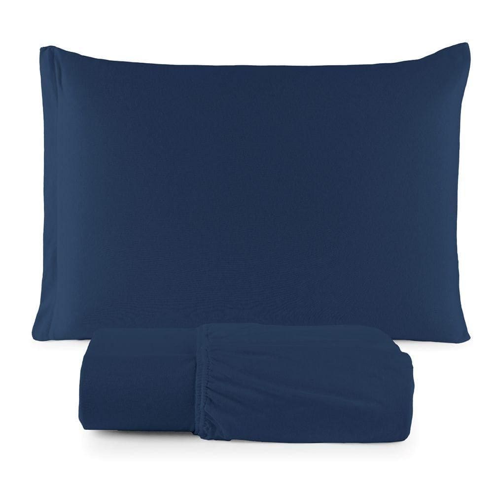 Jogo De Cama Lençol Sereno Solteiro Em Malha Algodão 2 Peças Marinho 100% Algodão