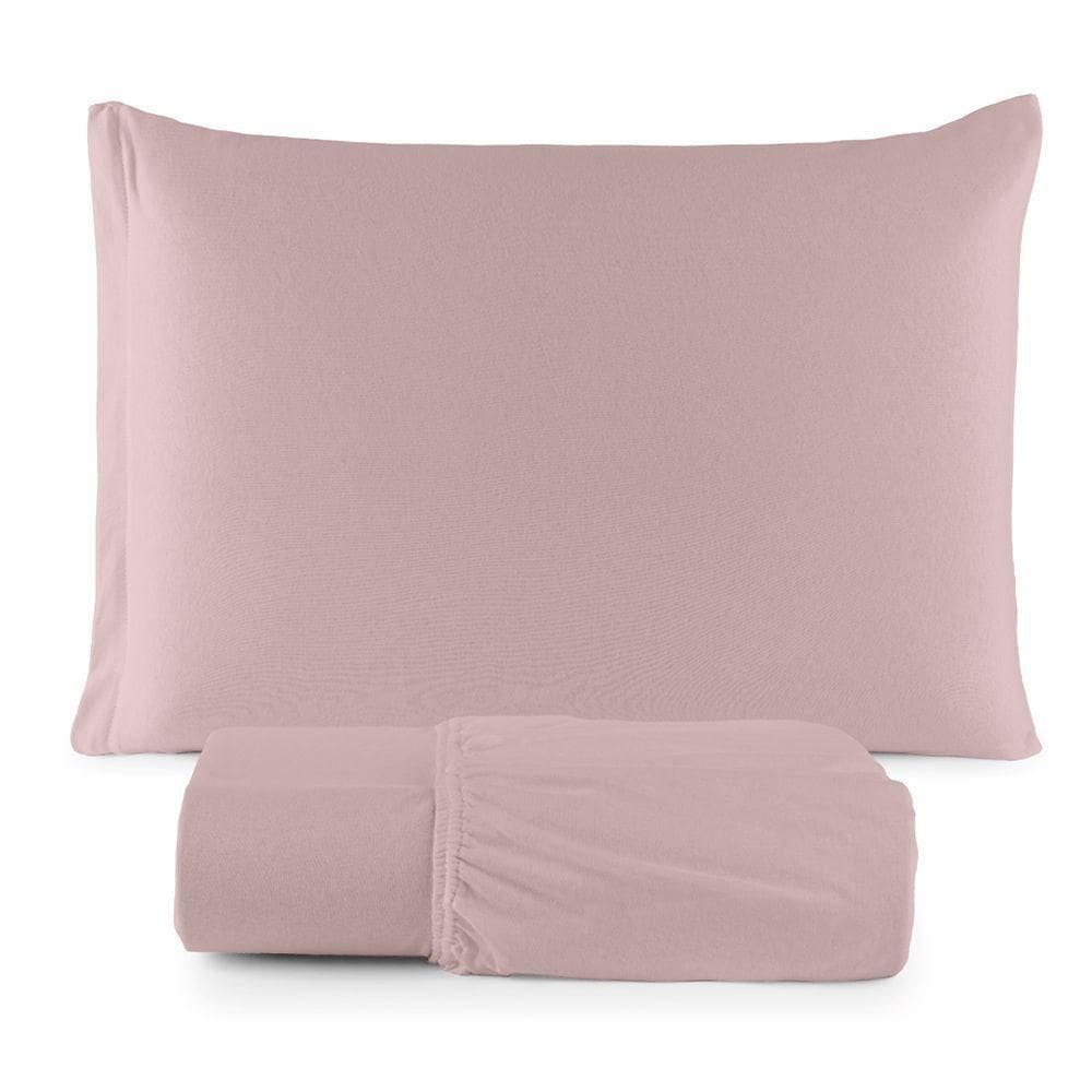 Jogo De Cama Lençol Sereno Solteiro Em Malha Algodão 2 Peças Rosê 100% Algodão
