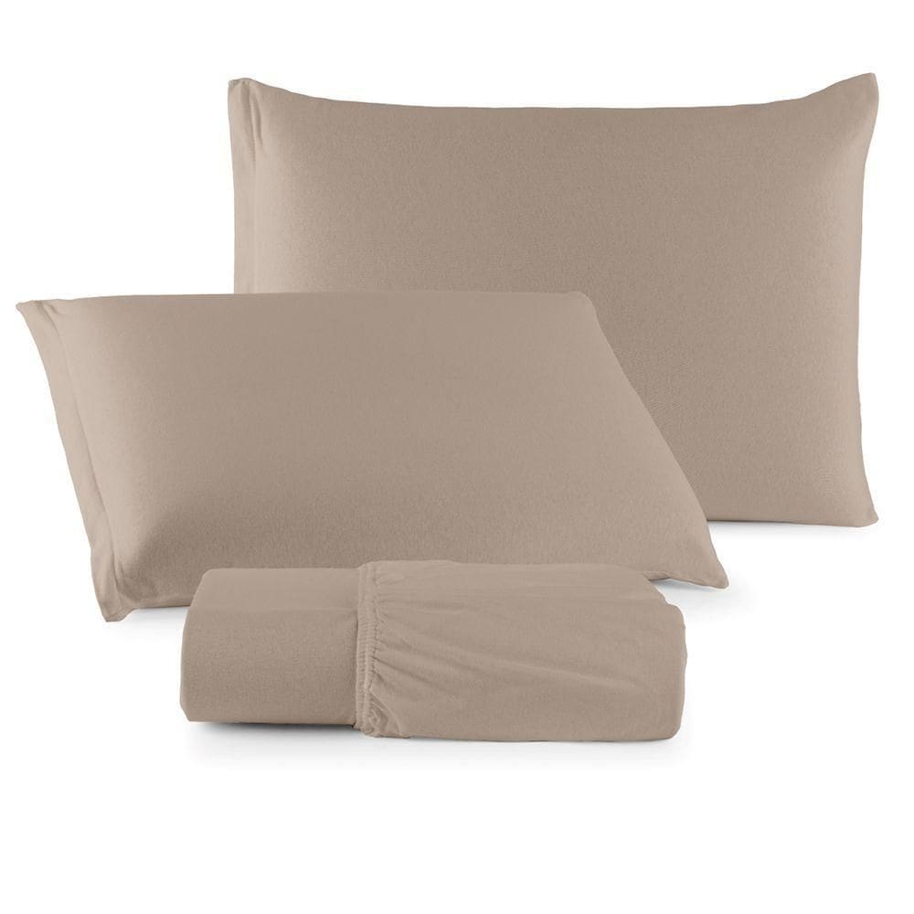 Jogo De Cama Lençol Sereno Casal Em Malha Algodão 3 Peças Cáqui 100% Algodão