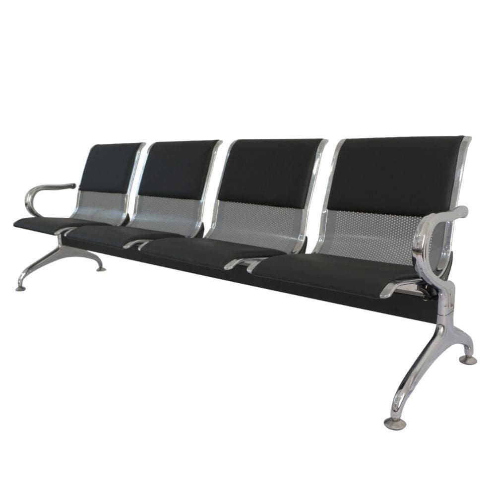 Longarina Estofada 4 Lug Nr-17 Dubai Fratini 226 Cm Aço Carbono, Cromado E Pintura Cinza C- Braços