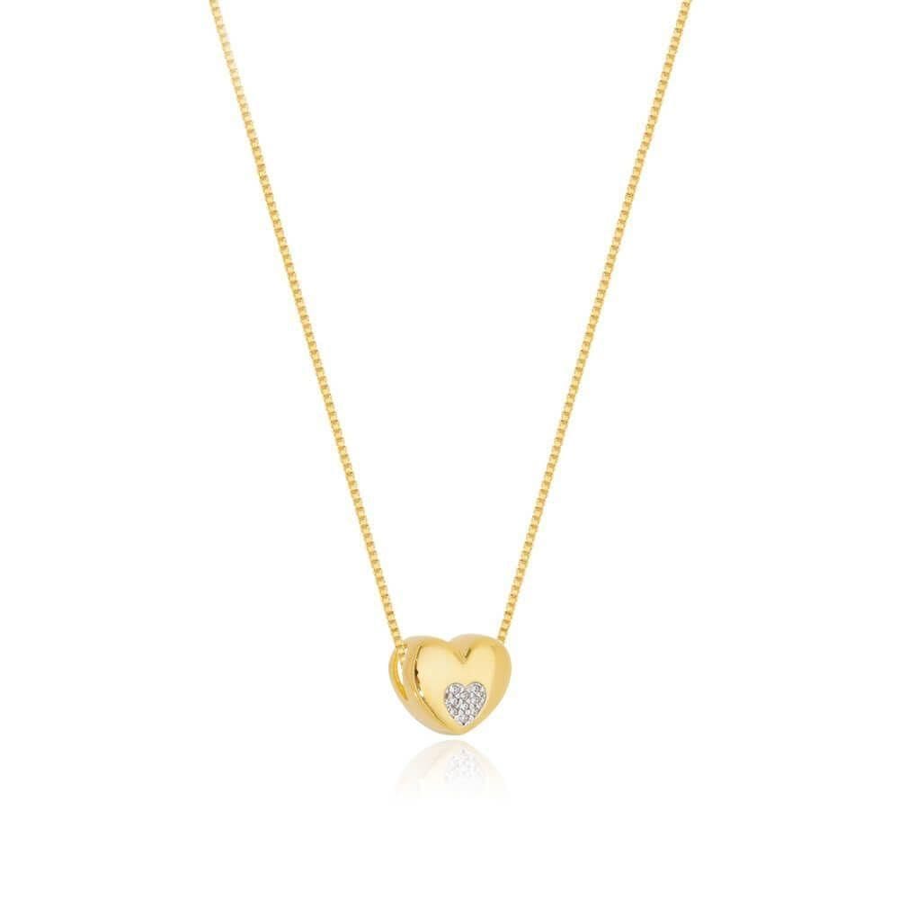 Colar Com Pingente De Coração Com Zirconias Banhado Em Ouro 18k