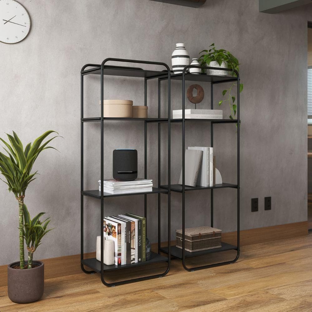 Estante Livreiro Office Em Aço Com 4 Prateleiras Criare Preto