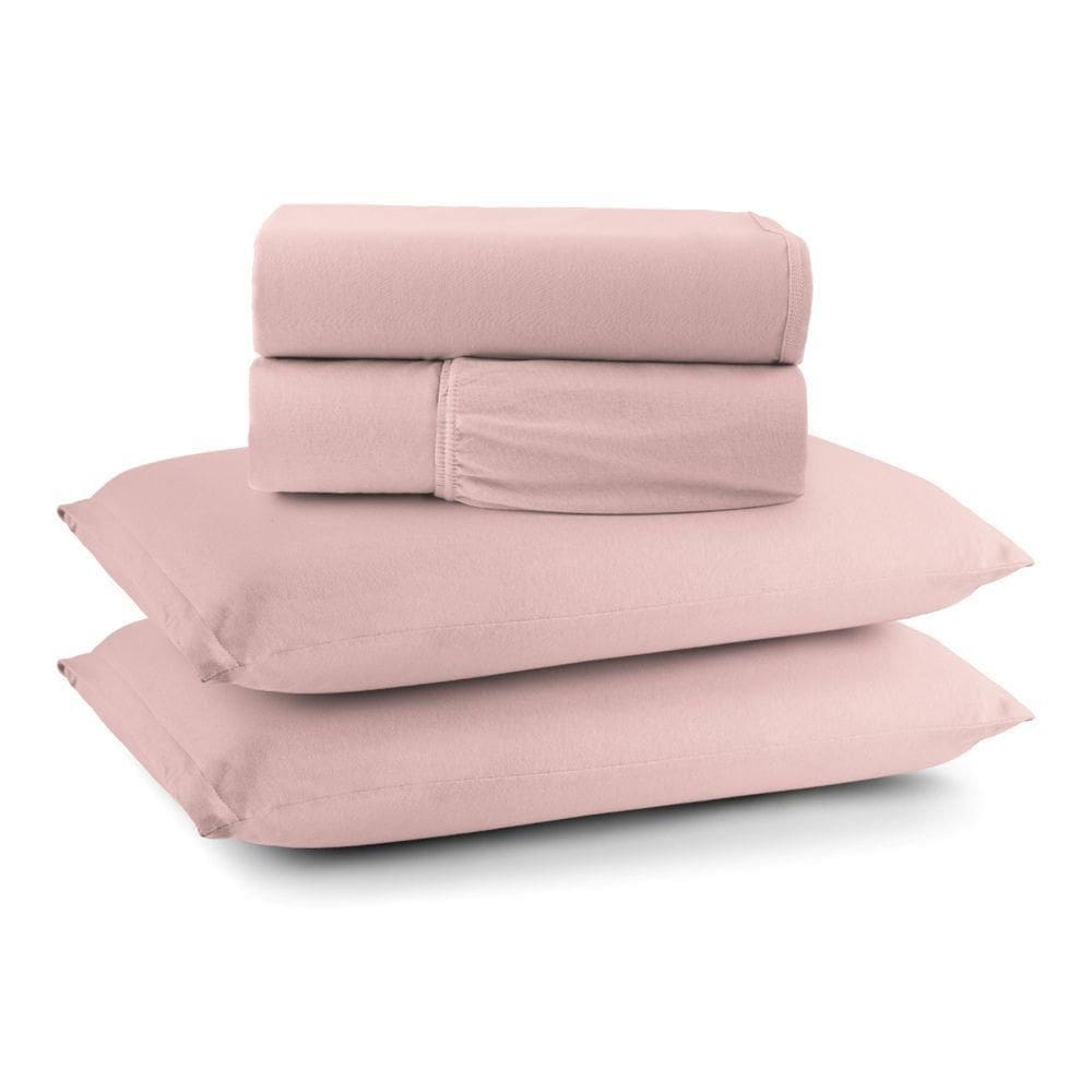 Jogo Cama Lençol Casa Scarpa Sonnet Queen Malha Lisa Algodão Macio 4 Peças - Rosê