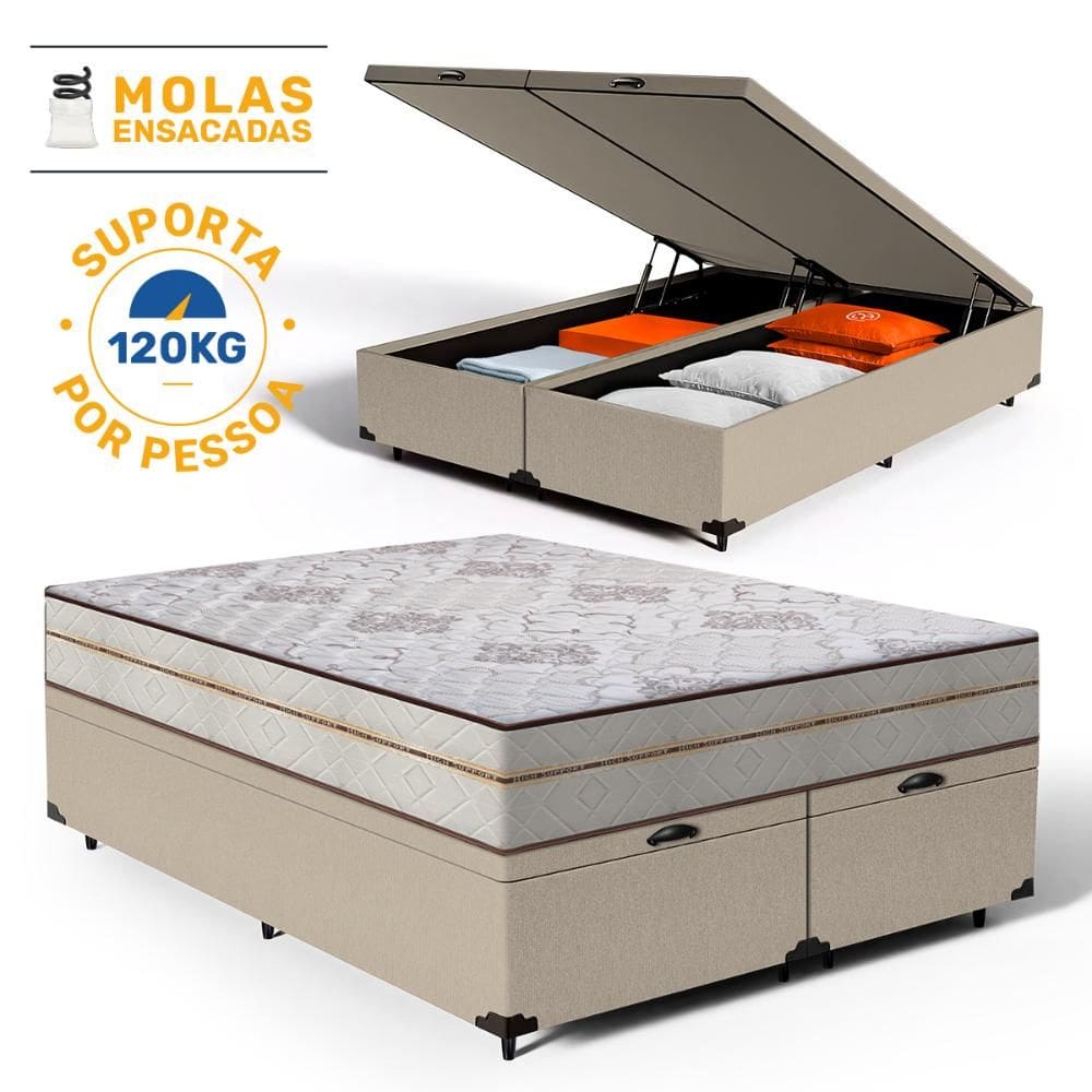 Cama Box Baú com Colchão de Molas Ensacadas Luxury Queen 158cm