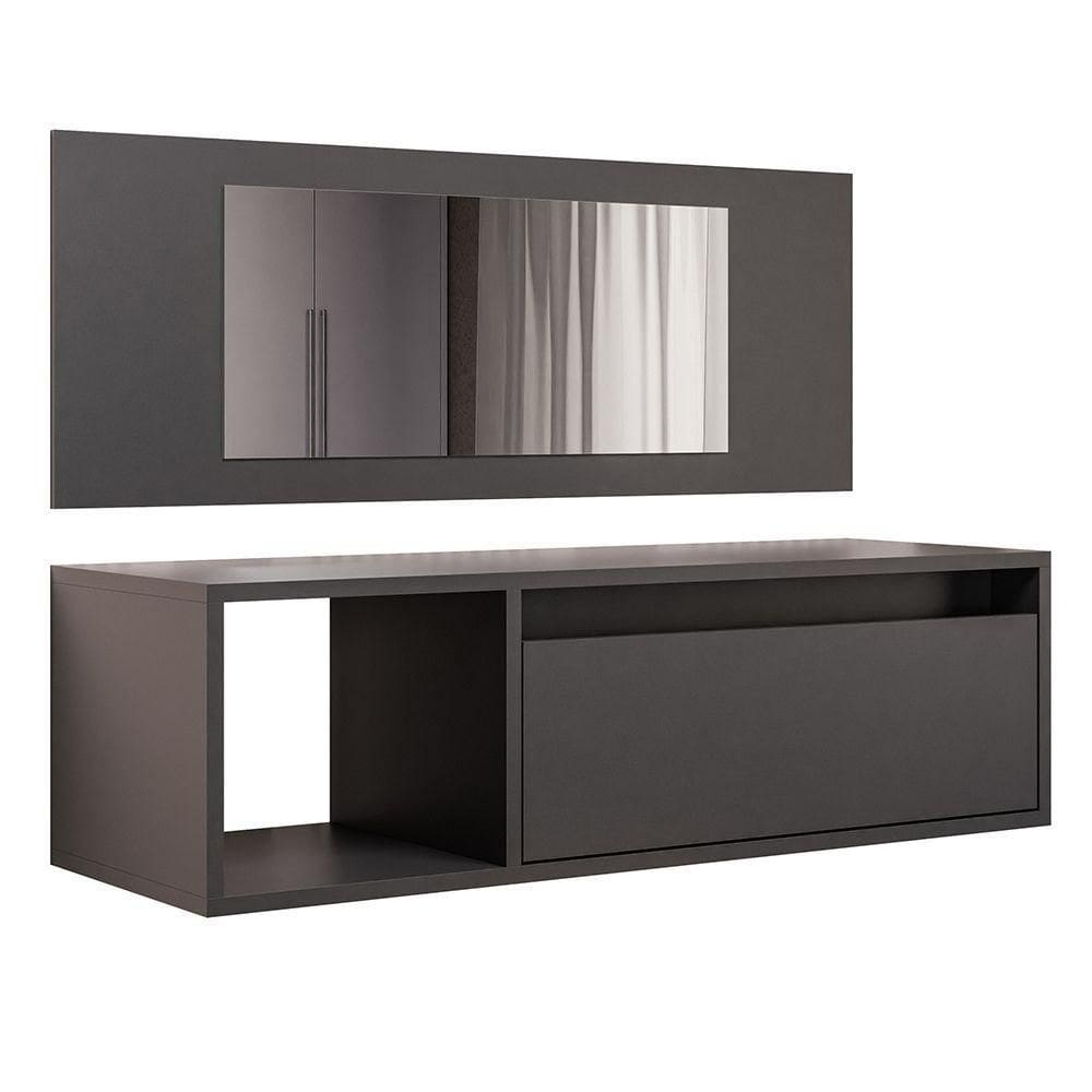 Penteadeira Camarim Com Espelho Suspensa 90cm 1 Porta Elle Z34 Preto - Mpozenato