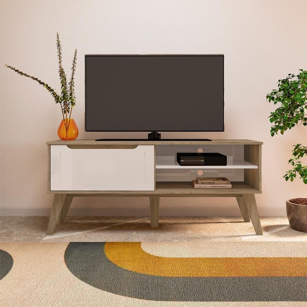 Rack Bancada Para Tv 60 Pol 134 Cm 4600 Carvalho Off White Arly