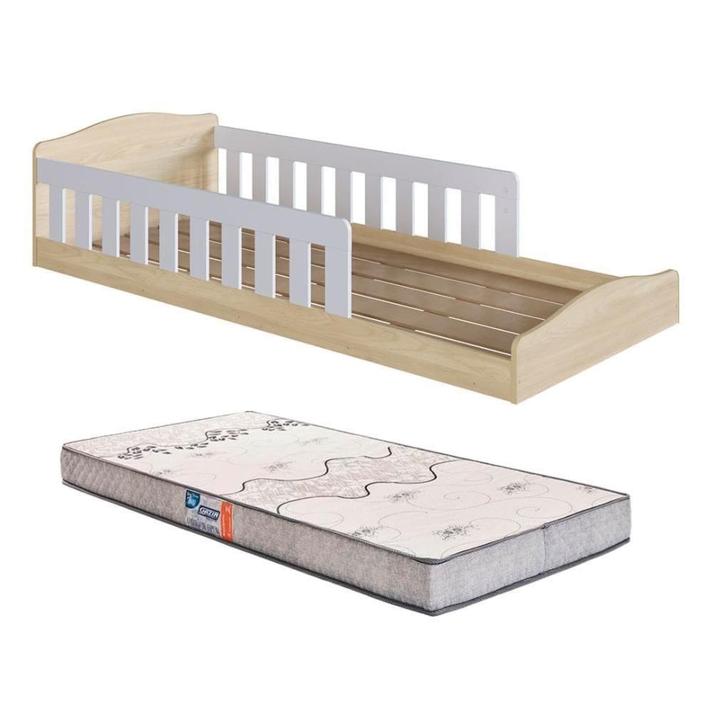 Cama Com Colchão Gazin Solteiro Montessoriana Encanto Completa Móveis Carvalho Branco