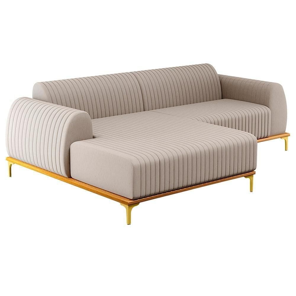 Sofá 230cm 4 Lugares Com Chaise Esquerdo Pés Gold Molino C-107 Linho Bege - Domi